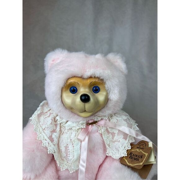 Vintage Robert Raikes Original Cameo Pink Plush Wood Bear Lace 1994 Applause - Picture 2 of 10